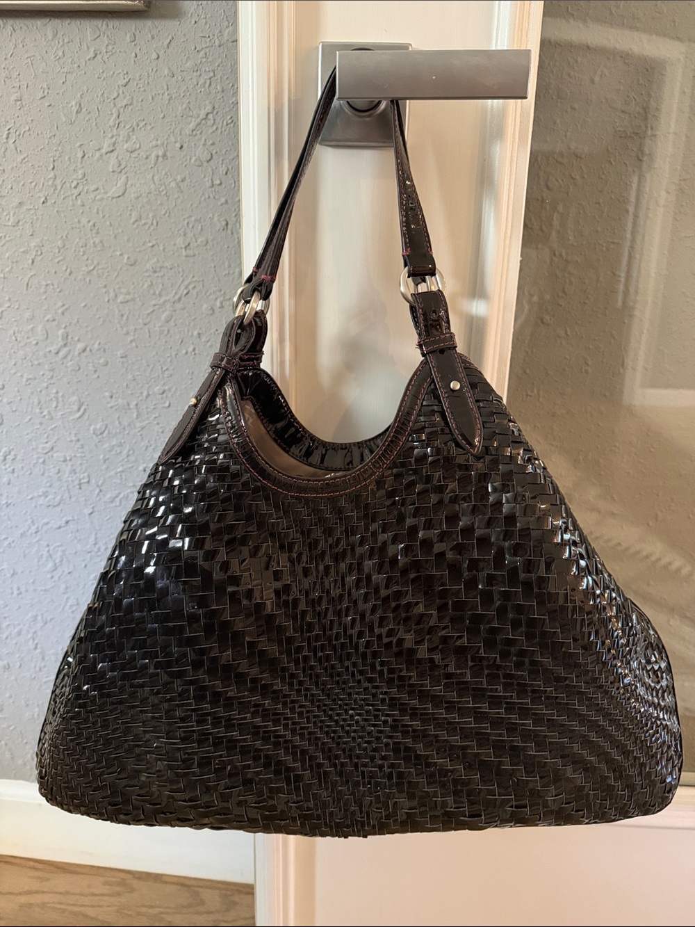 Cole Haan eggplant color Woven Patent Leather Shoulder Bag 🍆